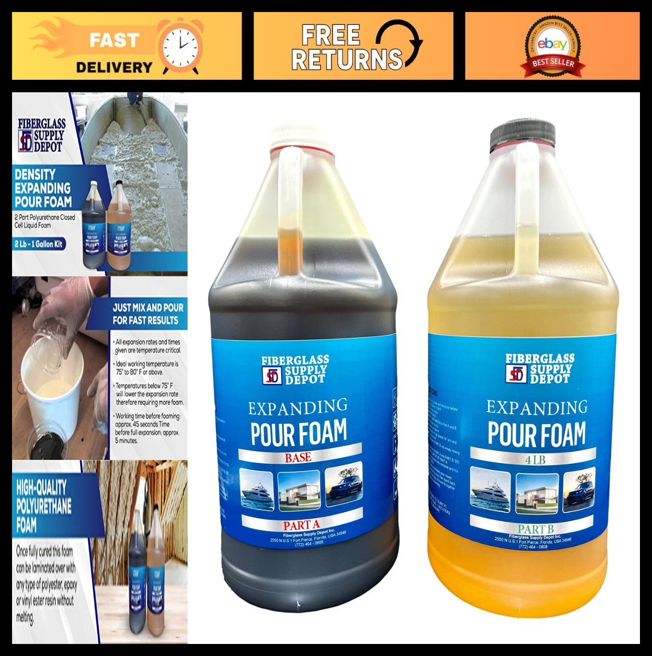 4 Lb Density Expanding Pour Foam – 2 Part Polyurethane Liquid Foam for Flotation