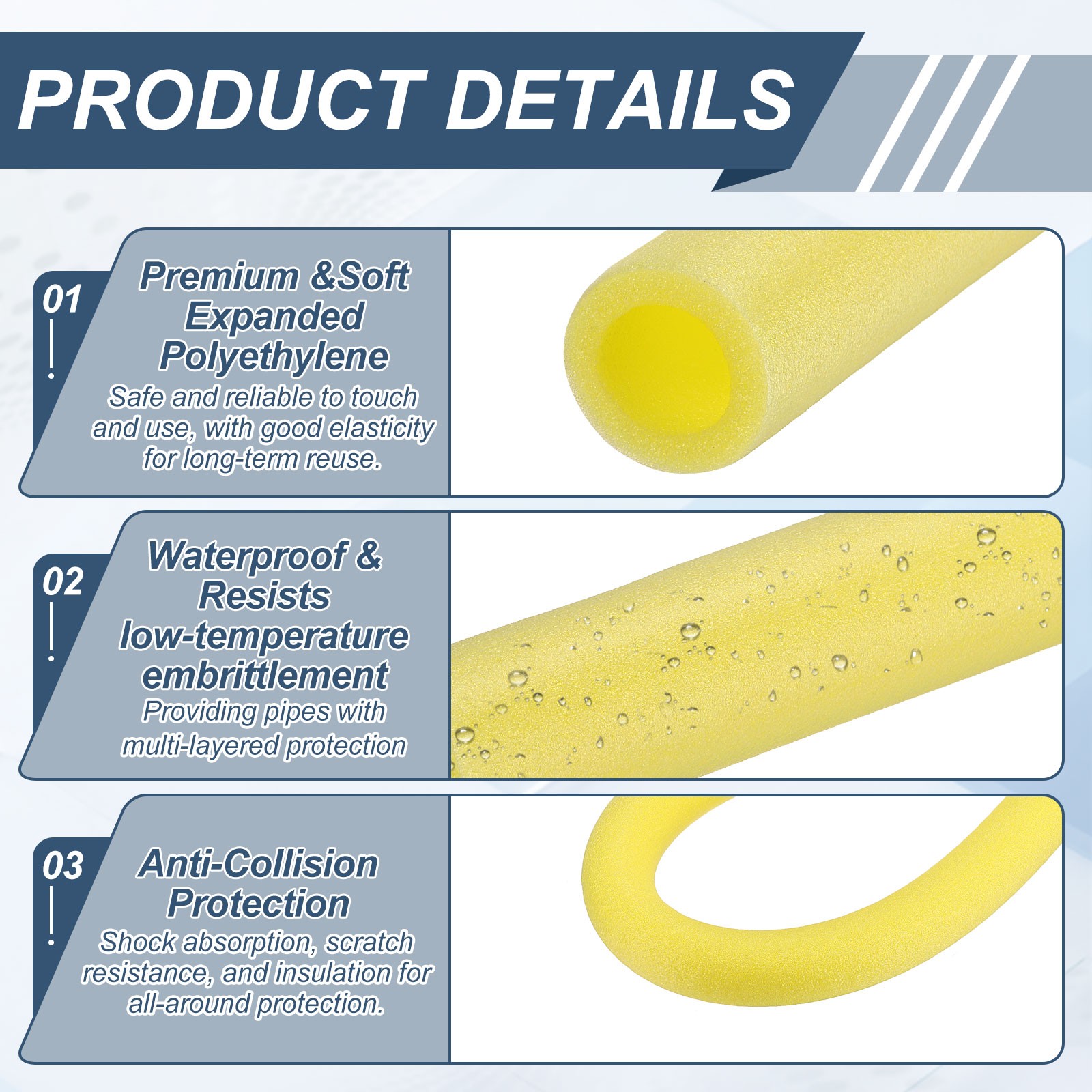 4pcs 1-1/4″ ID 3.3FT Pipe Insulation Foam Tube 2.05″ OD Tubing Cover Yellow