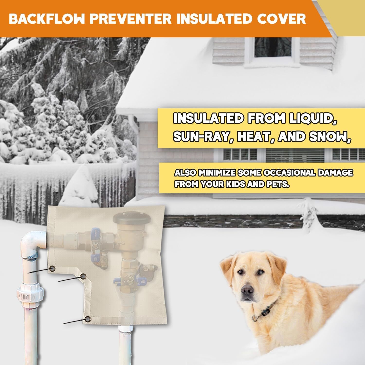 Insulated Backflow Preventer Cover Pouch for Pipe Freeze Protection and Pressure