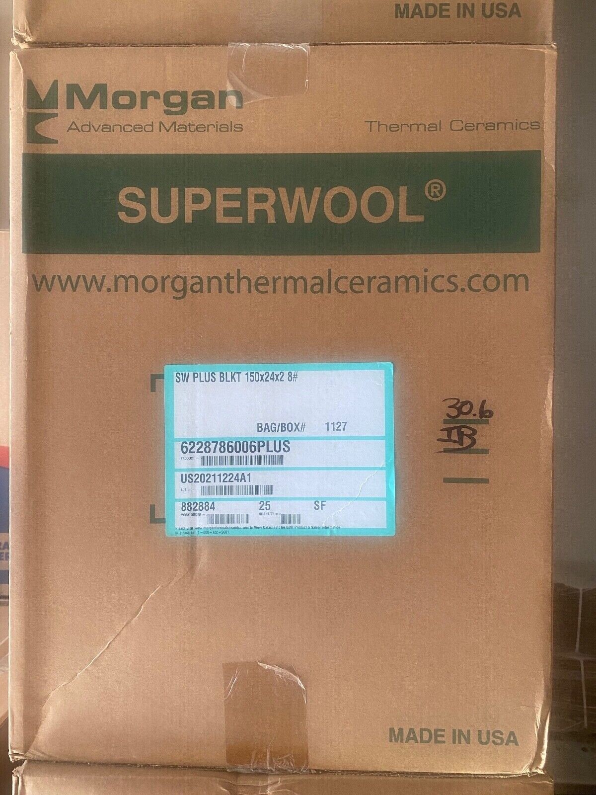 2″ SuperWool Plus 30×24″ Ceramic Fiber Blanket ALTERNATIVE Thermal Ceramic 2192F