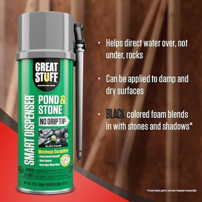 Great Stuff Smart Dispenser Pond Stone Sealant 12oz Waterproof Filler Black Foam