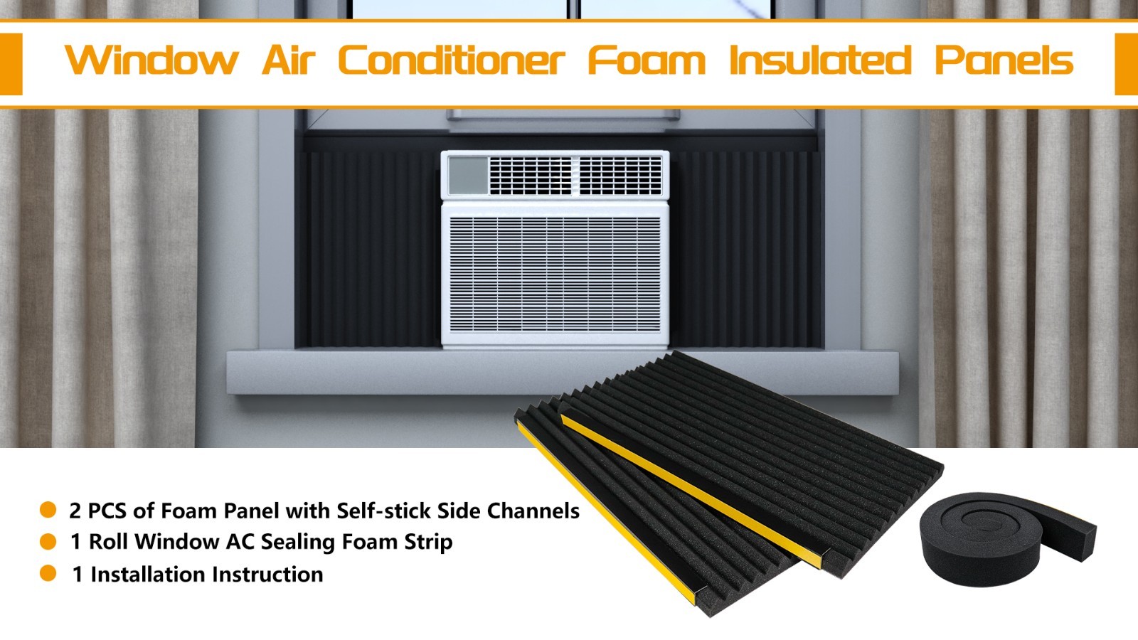 Window Air Conditioner Foam Insulation Panels 17x9x7/8 Inch Self Adhesive Gap
