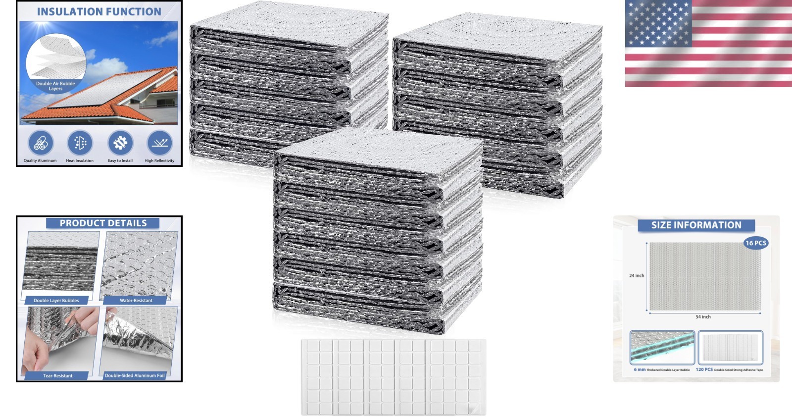 16 PCS Reflective Insulation Sheets – Waterproof & Easy Installation Kit