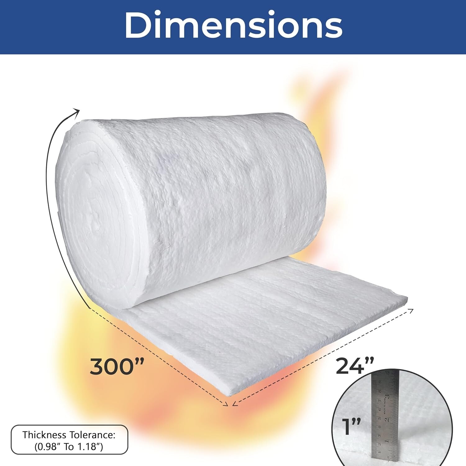 Ceramic Fiber Insulation Blanket – 1″x 24″x25′ – 2400F 8# – Fireproof Insulation