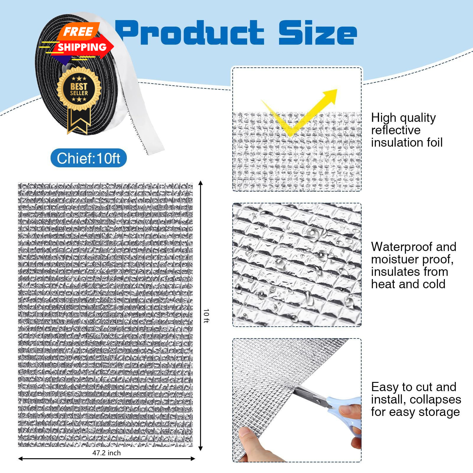 Frienda Rv Window Reflective Insulation Roll 47.2inchx10ft, Black