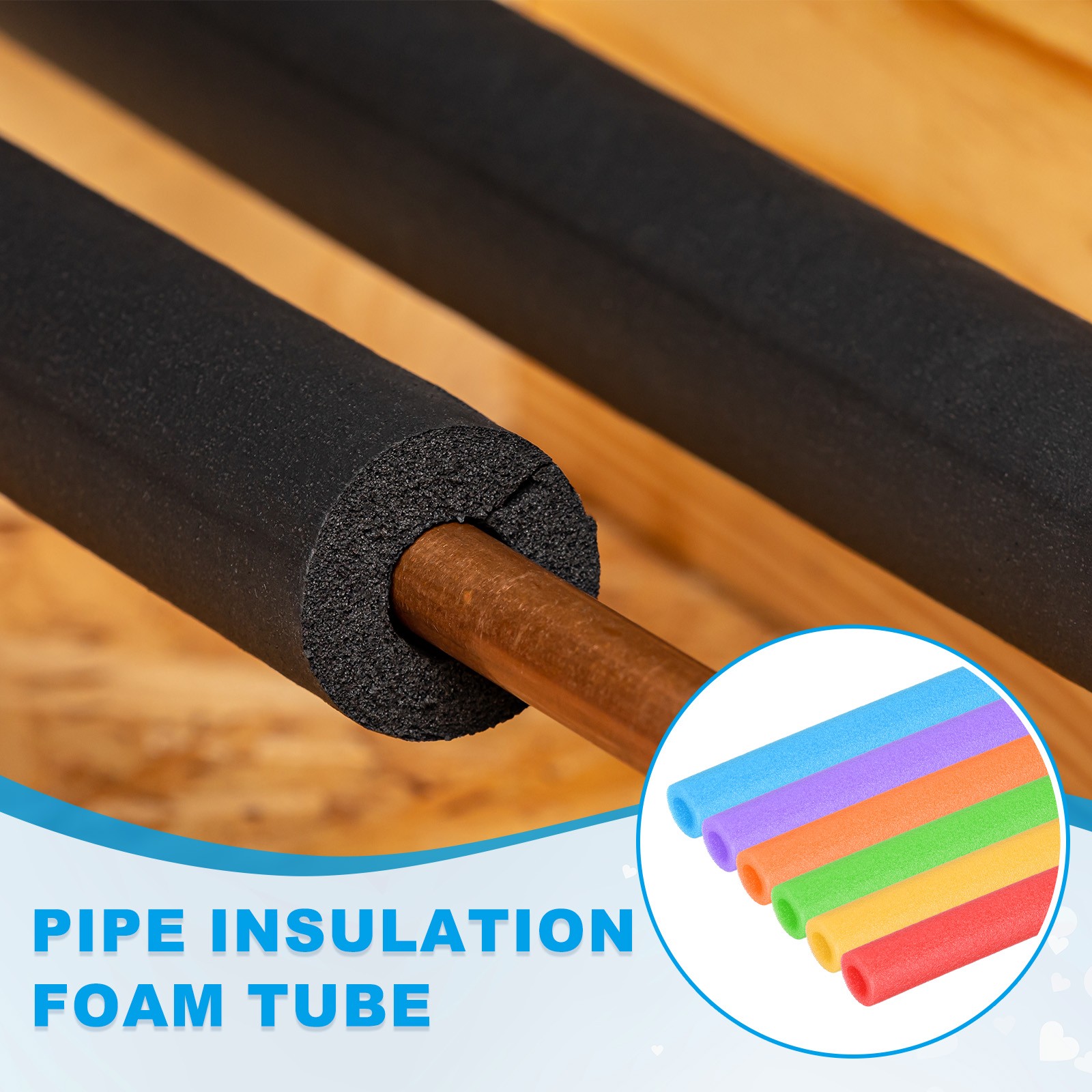 2Pcs 2″(50mm)IDx3.3FTx2.76″ Pipe Insulation Foam Tube Pool Noodles Yellow