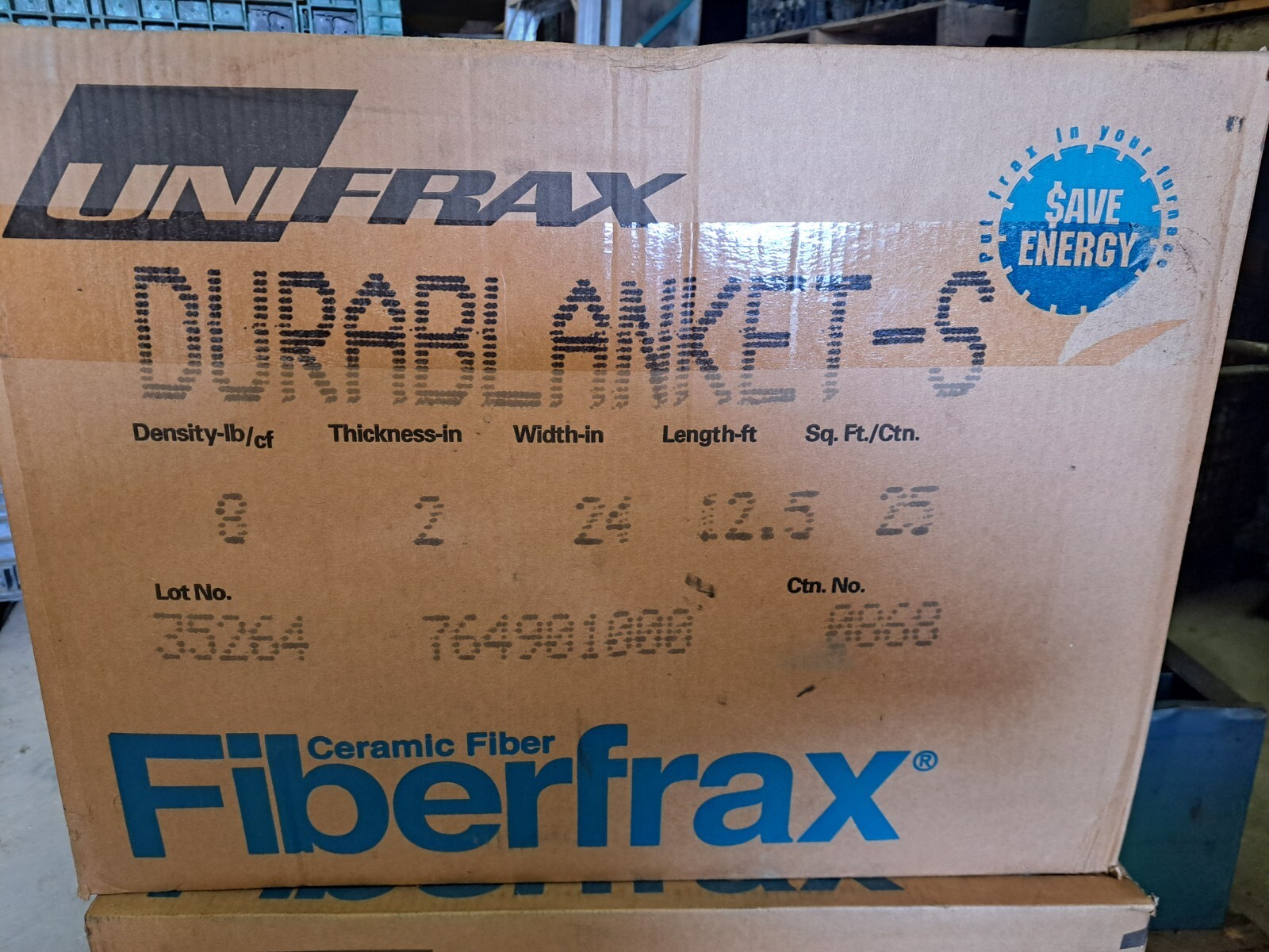 Unifrax Durablanket -S Fiberfrax #8 12.5′ L x 24″ W x 2″ Thick