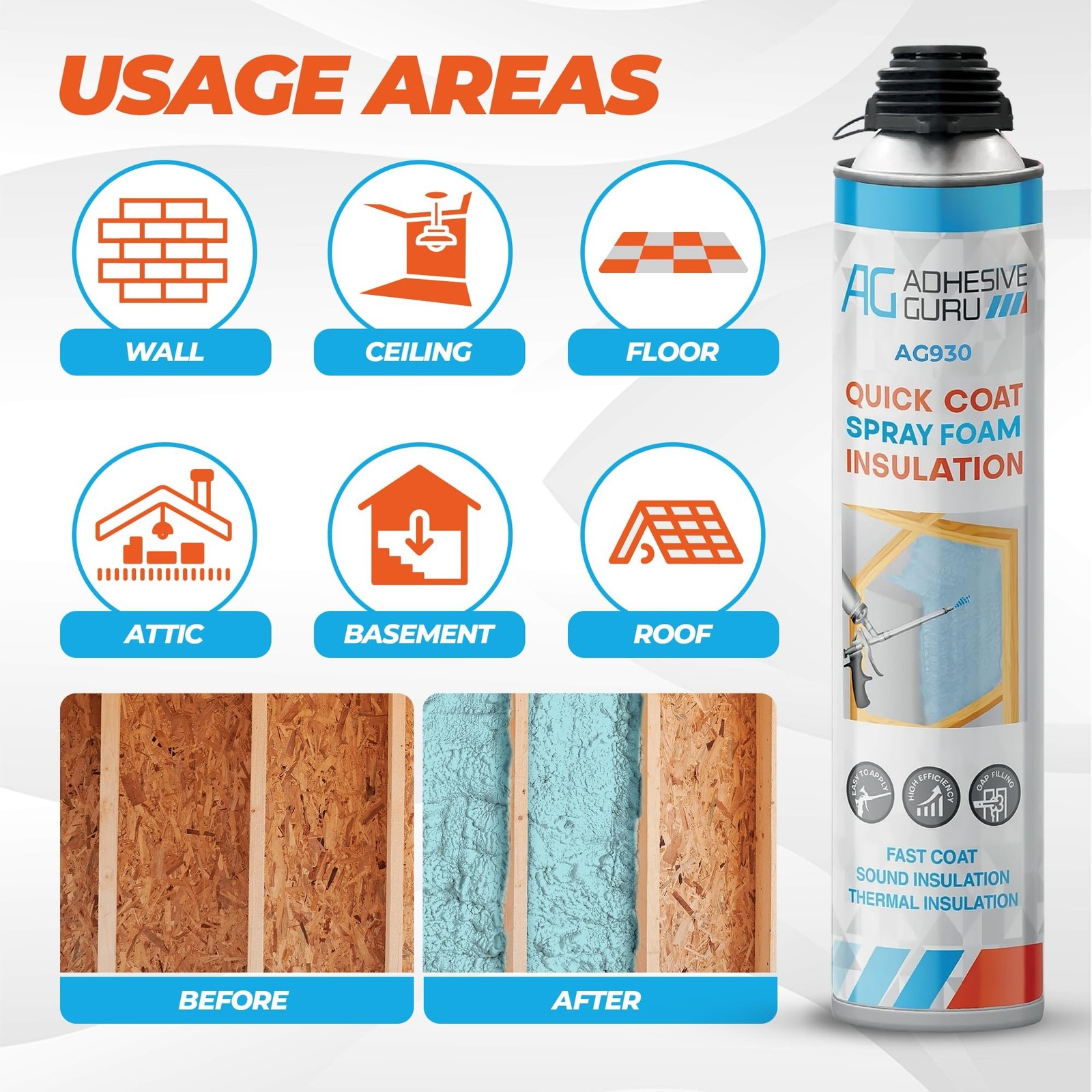 Adhesive Guru Spray Foam Insulation Kit (12 x 25.36 oz), Polyurethane Self-Ex…