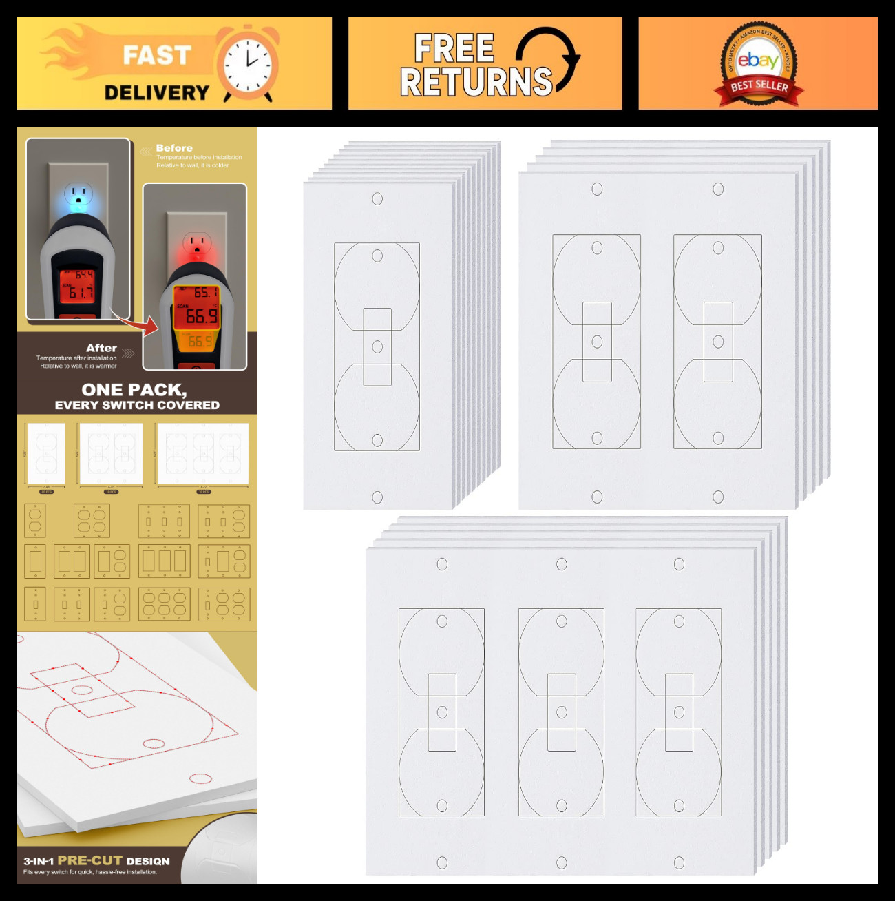 40 Pcs Wall Outlet Insulation Pads, Draft Sealers, EVA Foam Gaskets for Switches