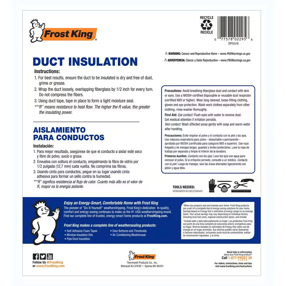 12 in x 15 ft Foil and Fiberglass Duct Insulation Wrap Roll SP55-6