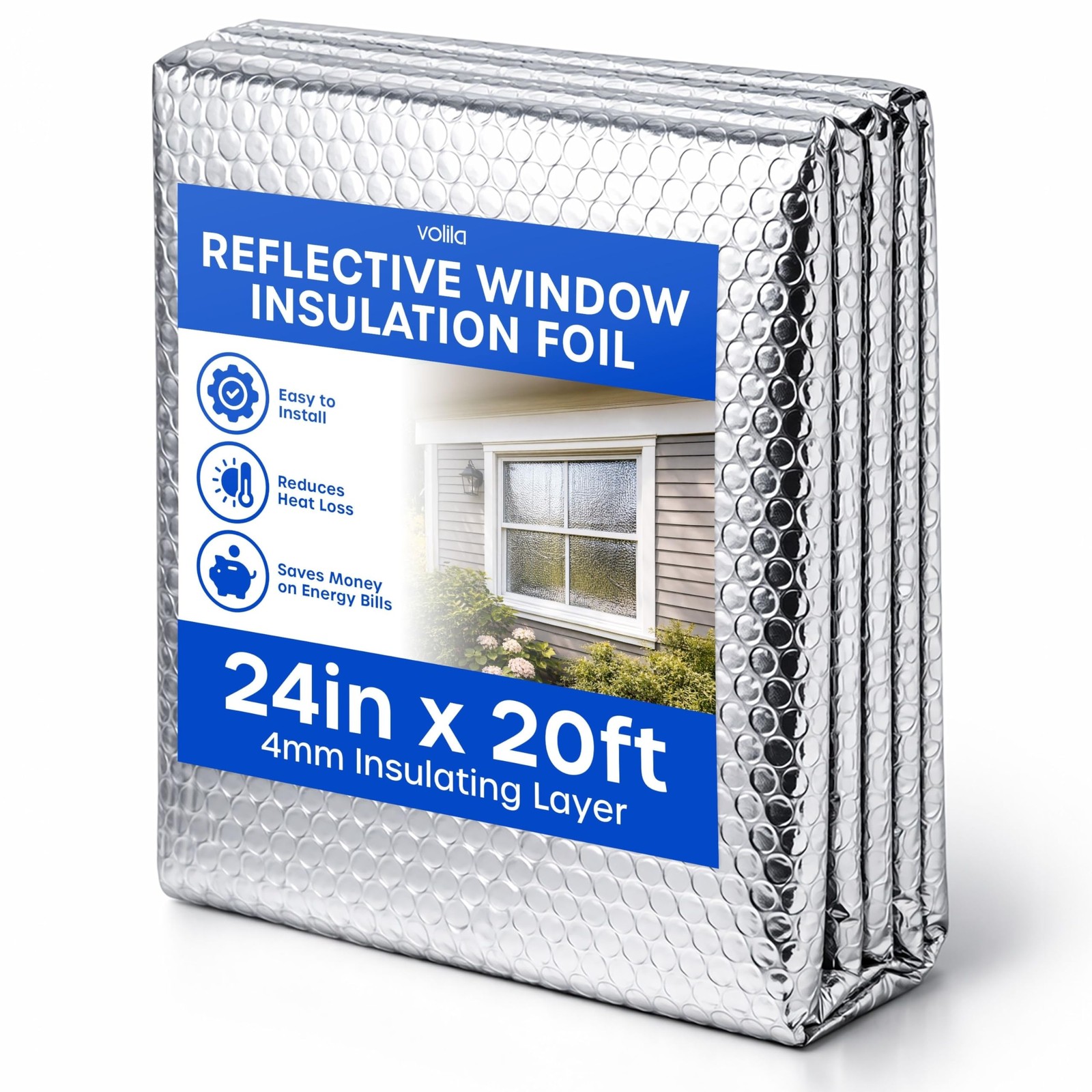 Reflective Window Insulation 24in x 20ft, Silver Folded – 5m x 60cm (2 Pack)