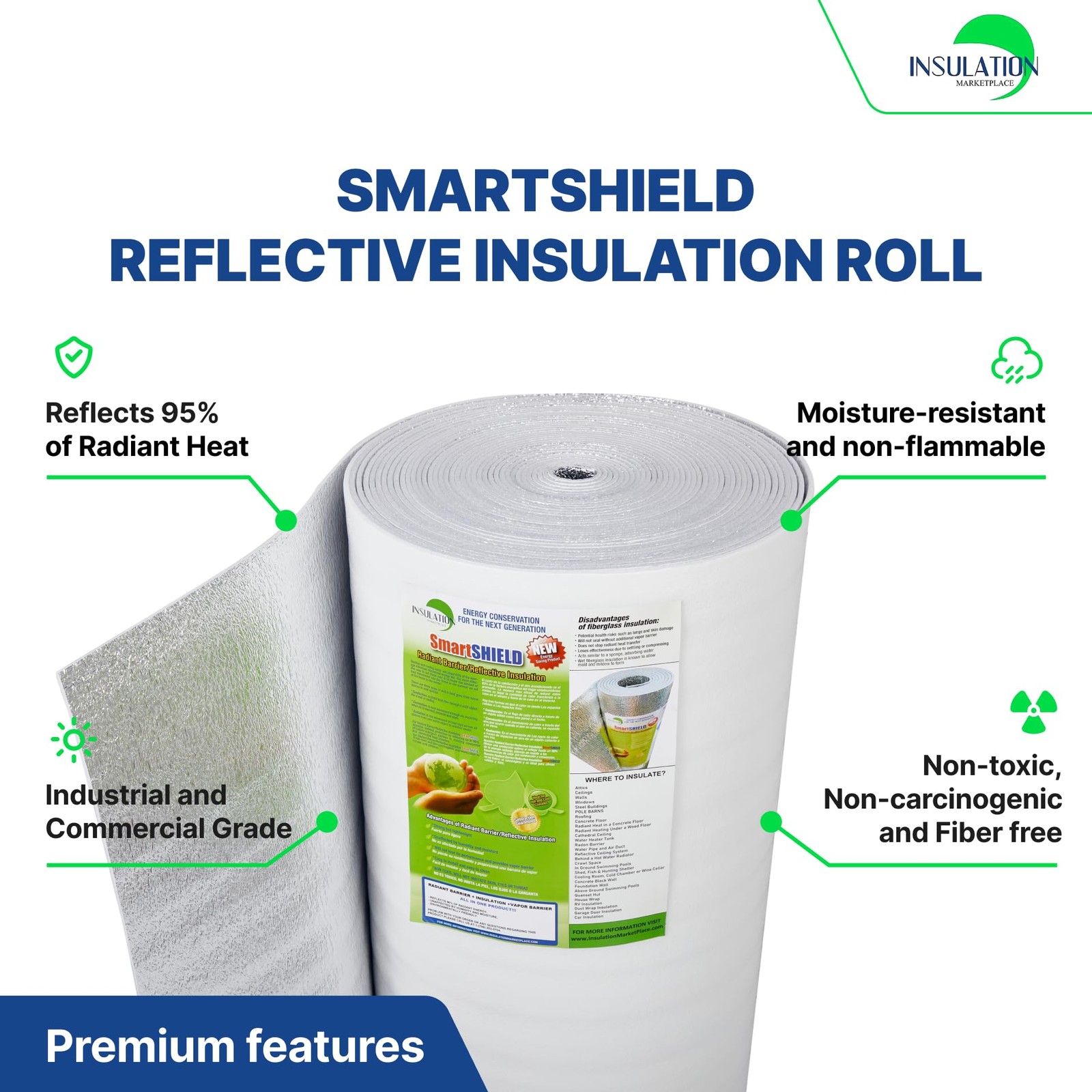 SmartSHIELD -5mm 48″ x50ft Reflective 48″x50ft – WHITE, / White